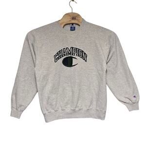 Vintage 90’s Champion Sweatshirt Men's Large Embroidered Gray Green USA Made